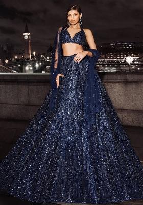 Blue Embellished Net Lehenga Set for Diwali and Festive Wear