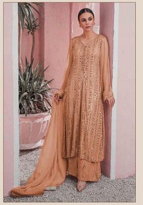 Orange Embroidered Georgette Pakistani Suit Set