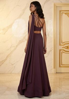 Purple Embroidered Handwork Pre Draped Saree Set