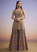 Brown Embroidered Crepe Sharara Set