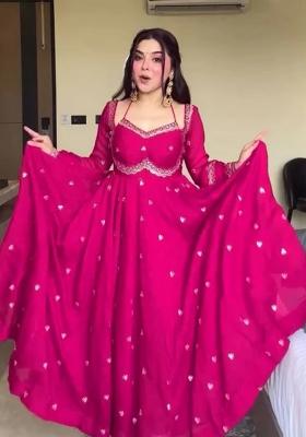 Peach Embroidered Faux Blooming Anarkali Set