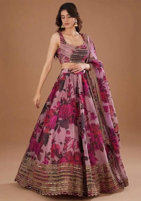 Pink Embroidery Organza Lehenga Set for Diwali and Festive Wear