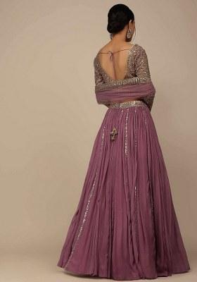 Pink With Dupatta Georgette Lehenga Set with Embroidered for Diwali | Wedding & Festive Wear