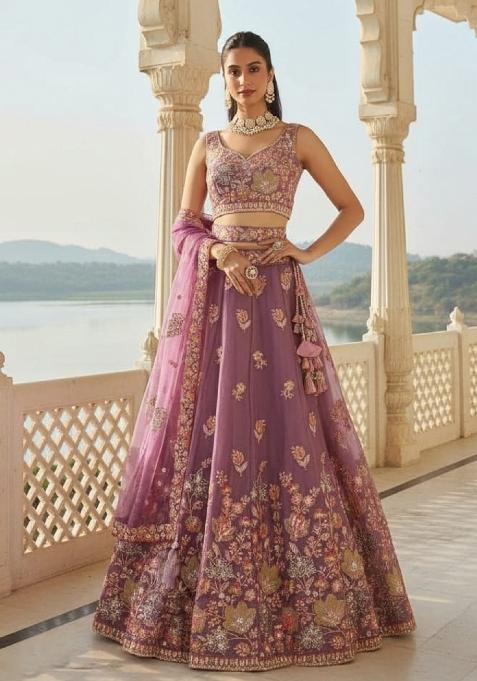 Lilac Sequence Embroidery Work Fendy Silk Blend Lehenga Set for Diwali and Festive Wear