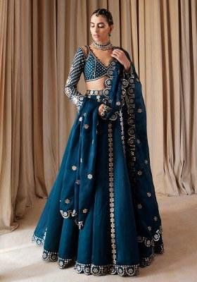 Dark Blue Sequin Work Silk Blend Lehenga Set for Diwali and Festive Wear