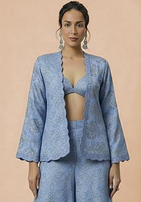 Powder Blue Embroidered Tissue Fusion Set