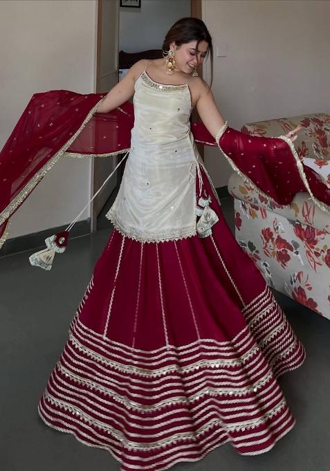 White Embroidery Vichitra Sharara Set