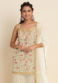Beige Embroidery Georgette Sharara Set