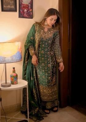 Green Embroidered Georgette Pakistani Salwaar Kameez