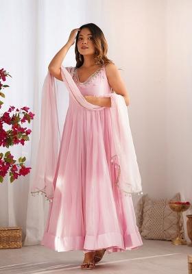 Pink Embellished Georgette Anarkali Set