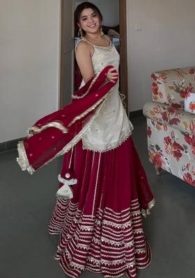 White Embroidery Vichitra Sharara Set