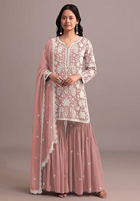 Peach Chikankari Georgette Sharara Set