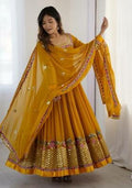 Yellow Embroidered Blended Anarkali Set