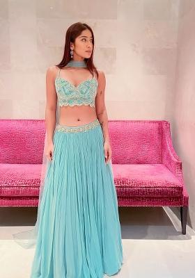 Turquoise Embroidery Georgette Lehenga Set for Diwali and Festive Wear