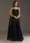 Black Embroidered Georgette Sharara Set