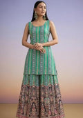 Aqua Blue Embroidered Crepe Sharara Set
