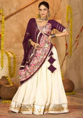 Off White Embroidererd Crepe Chaniya Choli Set For Navratri And Garba for Diwali | Wedding & Festive Wear