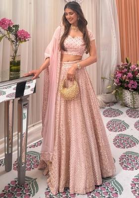 Baby Pink Embroidered Georgette Lehenga Set for Diwali and Festive Wear