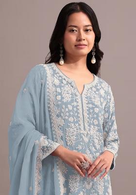 Sky Blue Chikankari Georgette Sharara Set