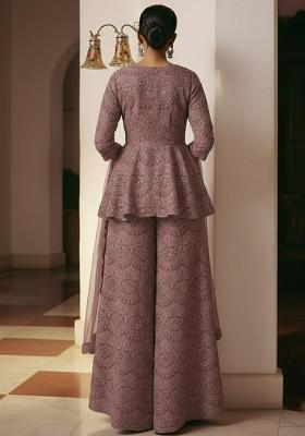 Dusty Mauve Embroidered Net Sharara Set