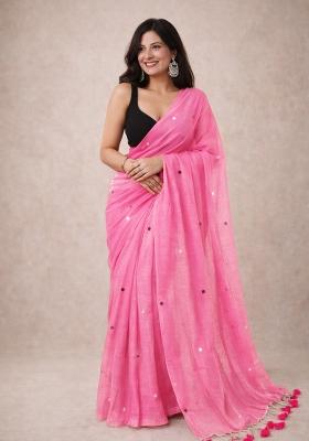 Pink Woven Khadi Saree Set for Diwali | Wedding & Festive Wear