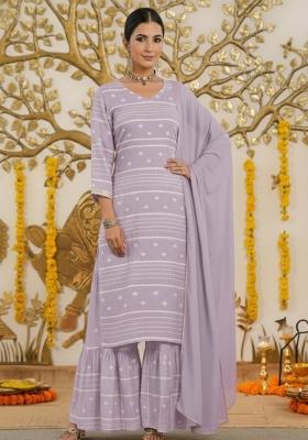 Lavender Embroidered Chanderi Sharara Set