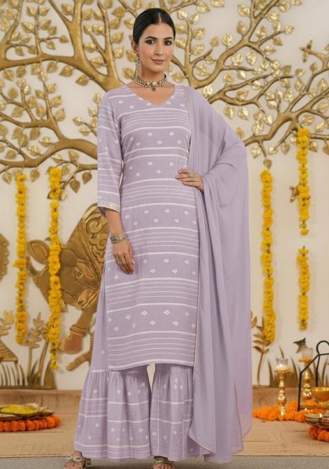 Lavender Embroidered Chanderi Sharara Set