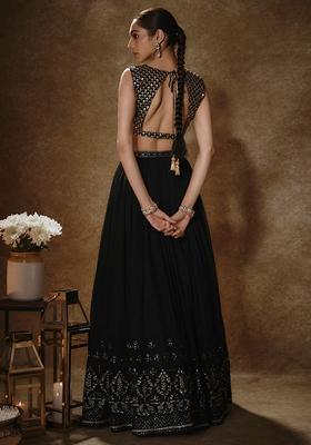 Black Georgette Lehenga Set with Embroidered & Sequin for Diwali | Wedding & Festive Wear