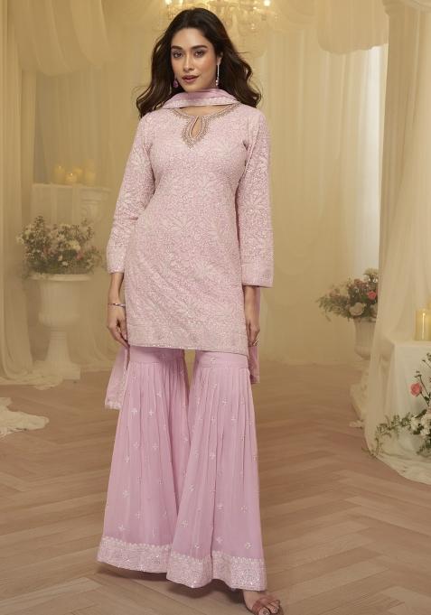 Pink Chikankari Georgette Sharara Set