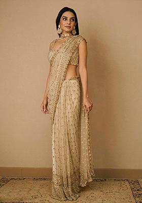 Golden Embellished Soft Net Saree Set for Diwali and Festive Wear