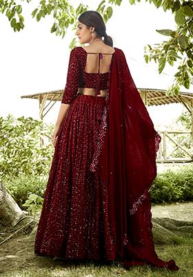 Maroon Georgette Lehenga Set with Embroidered for Diwali | Wedding & Festive Wear
