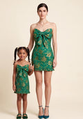 Sweet Green Embroidered Brocade Mother Daughter Dress | Twin In Sweet Style