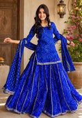 Blue Embroidered Georgette Kurta Set