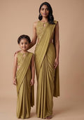 Timeless Golden Yellow Hand Work Sequin Mother Daughter Pre-Draped Saree Set | Drape, Dazzle, Twin