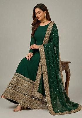 Green Embroidered Silk Blend Anarkali Set