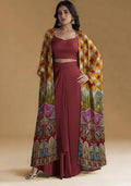 Red Figure Print Crepe Fusion Set
