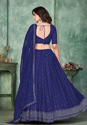 Navy Blue Embroidererd With Dupatta Georgette Lehenga Set for Diwali | Wedding & Festive Wear