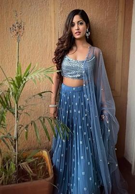 Blue Embroidered Georgette Lehenga Set for Diwali and Festive Wear
