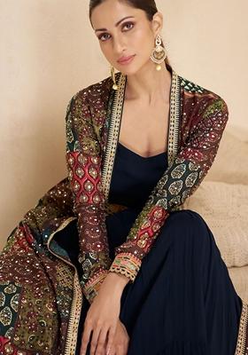 Blue Printed Georgette Anarkali Set