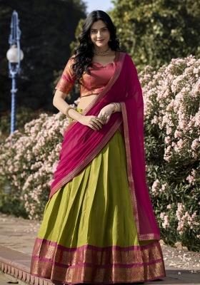 Pista Zari Work Kanjivaram Lehenga Set for Diwali and Festive Wear