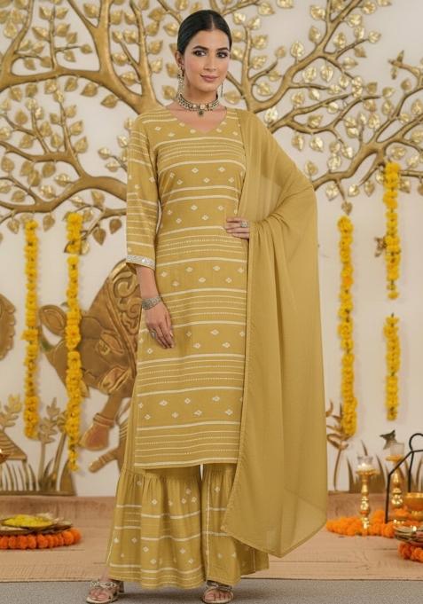 Mustard Embroidered Chanderi Sharara Set