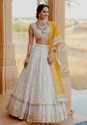 White Georgette Lehenga Set with Embroidered for Diwali | Wedding & Festive Wear