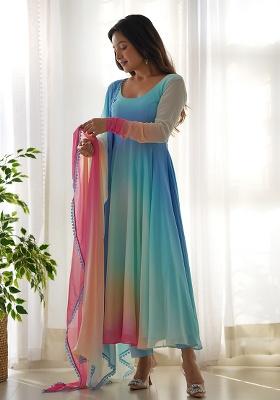 Multi Tie And Dye Georgette Anarkali With Dupatta