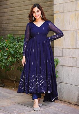 Blue Sequin Work Georgette Anarkali Set