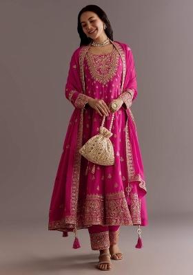 Pink Embroidered Silk Blend Anarkali Set