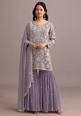 Purple Embroidered Georgette Sharara Set
