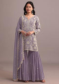 Purple Embroidered Georgette Sharara Set