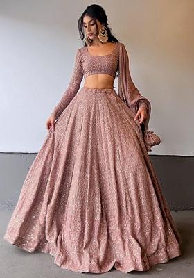 Pink Rosy Brown Georgette Lehenga Set with Embroidered & Sequin for Diwali | Wedding & Festive Wear