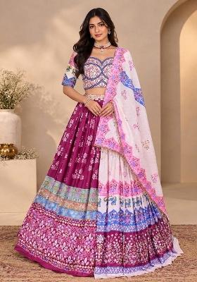 Multi Color Digital Print Silk Blend Chaniya Choli Set For Navratri And Garba for Diwali and Festive Wear