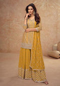 Yellow Embroidered Silk Blend Salwar Kameez